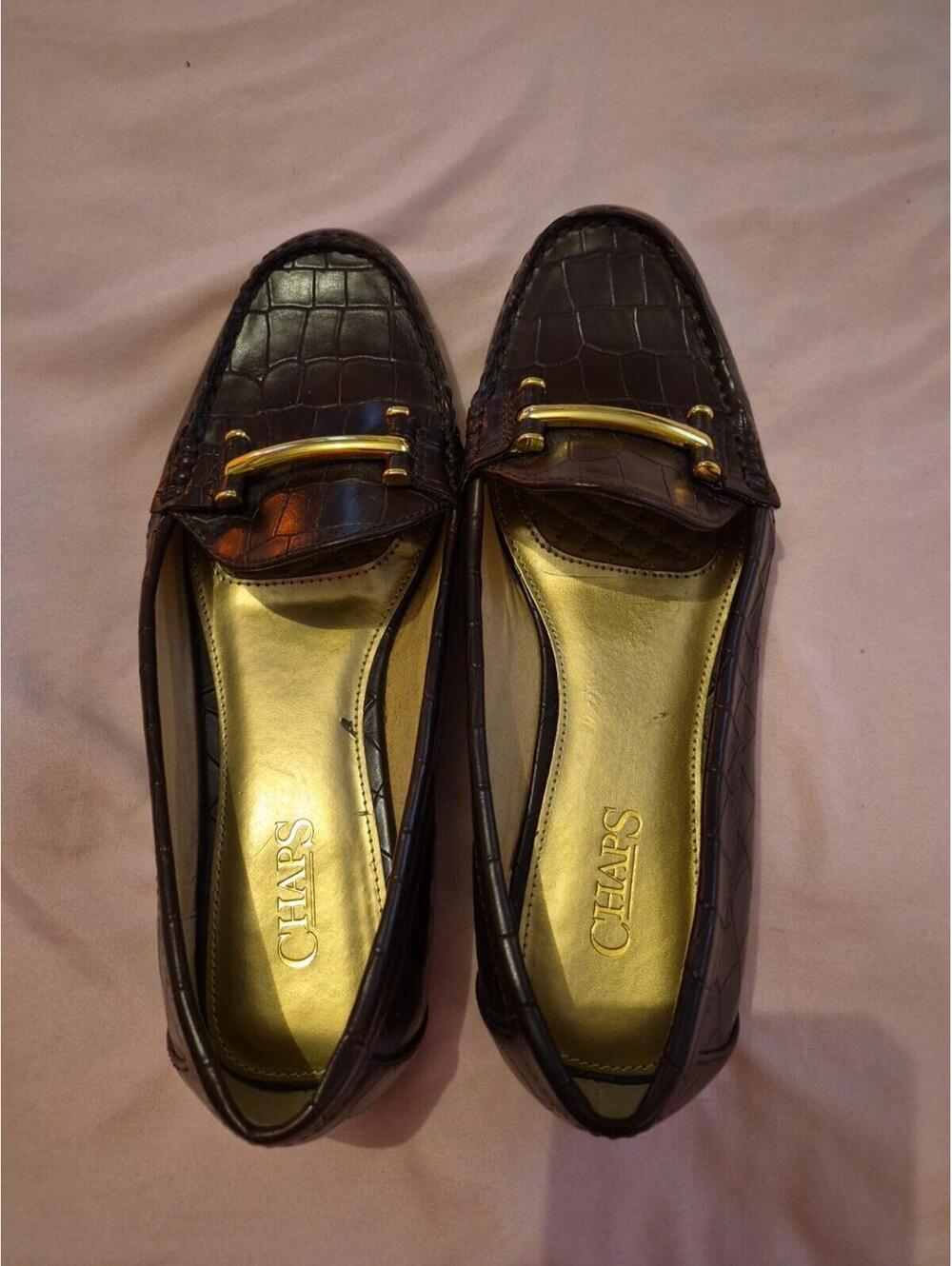 Chaps Loafers Connie Brown Crocodile Womens 9B Driving Flats